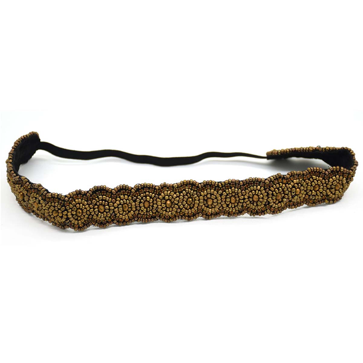 Wholesale Headbands – Hand-Beaded Glass Beads – Antique Golden Color – Stretchable – Hair Accessories